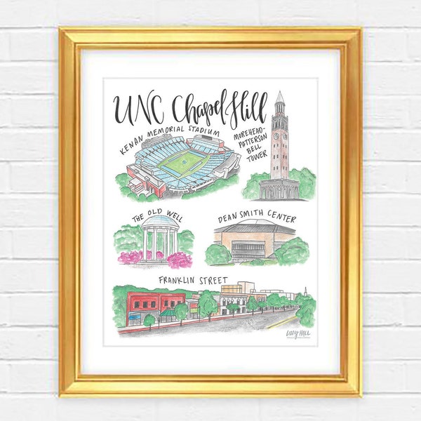 UNC Chapel Hill Watercolor Print — University of North Carolina Tar Heels — Unframed