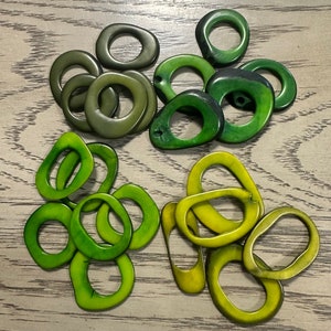 Tagua Hoop Beads. 20 Mix of Green Pieces