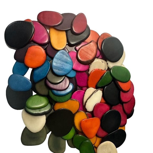 Perles de tagua - Tranches de noix de tagua - 100 chips de tagua de Colombie - 3x3cm. env. Percé ou non. 10 perles 10 couleurs - fabrication de bijoux