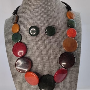 Mother's Day Tagua necklace Multicolor statement necklace & earrings set Natural, organic and eco friendly jewelry handmade in Colombia.