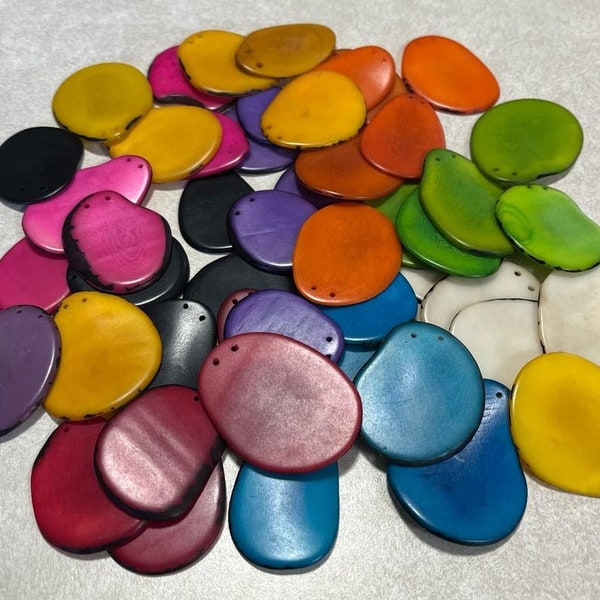 Tagua Bead Slice Shape Tagua Nut Beads in 9 colors | 4 x 3cm approx. Drilled or undrilled | 45 pieces in 9 colors Tagua Jewelry Making Beads