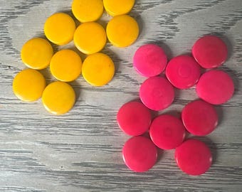 Tagua Nut Seed Beads 20 Round Coin Pink and Yellow 2cm. approx.  Side Drilled  Handmade in Colombia Jewelry Making Sustainable Eco Natural