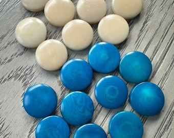 Tagua Nut Seed Beads 20 Round Coin Beige & Blue 2cm. approx.  Side Drilled  Handmade in Colombia Jewelry Making Sustainable Eco Natural DIY