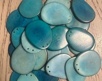 Tagua Beads Organic Natural 20 Mix of Blue Slices Chips 4x3 cm. approx. Top Drilled 2 Holes Sustainable Jewelry Beading Carving Woodwork Eco