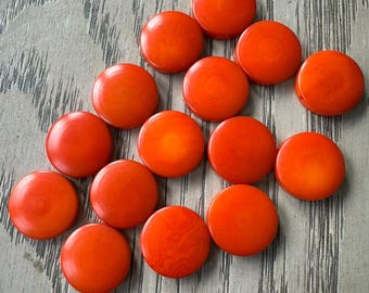 Tagua Nut Seed Beads 15 Round Coin Beads in Orange 2cm. approx. Jewelry Making Side Drilled Sustainable Eco Natural Carving Woodwork Beading