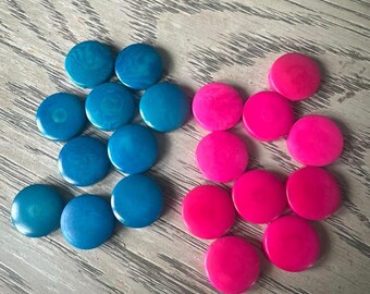 Tagua Nut Seed Beads 20 Round Coin Pink and Blue 2cm. approx.  Side Drilled  Handmade in Colombia Jewelry Making Sustainable Eco Natural