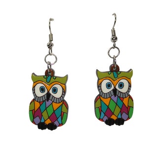 Laser Cut Wood Owl Earrings.