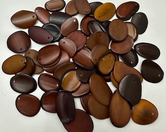 Tagua beads. Mini chips, slices, beads, curved in nail shape. Mix of brown colors. Top Drilled. 30 pieces. Eco Jewelry Making Supplies