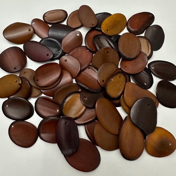 Tagua beads. Mini chips, slices, beads, curved in nail shape. Mix of brown colors. Top Drilled. 30 pieces. Eco Jewelry Making Supplies