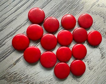 Tagua Nut Seed Beads 15 Round Coin Beads in Red 2cm. approx. Jewelry Making Side Drilled Sustainable Eco Natural Carving Woodwork Beading