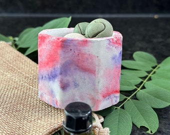 Difusor de aceites esenciales con tarro de arcilla y 6 piedras redondas, hecho a mano en hormigón, aroma a café, difusor pasivo, ideal para aliviar el estrés.