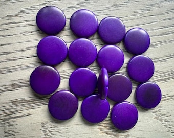 Tagua Nut Seed Beads 15 Round Coin Beads in Purple 2cm. approx. Jewelry Making Side Drilled Sustainable Eco Natural Carving Woodwork Beading