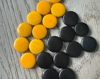 Tagua Nut Seed Beads 20 Round Coin Black and Yellow 2cm. approx.  Side Drilled  Handmade in Colombia Jewelry Making Sustainable Eco Natural