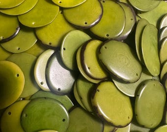 Tagua Nut Seed Beads Natural 25 Olive Green Slices Small Size 2.5cm. approx. Top & Bottom Drilled Eco Vegan Sustainable Jewelry Bulk Beading