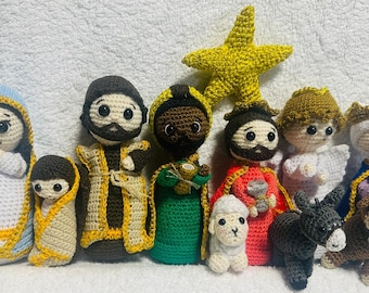 Nativity Set Holy Family 11 pcs Amigurumi Handmade in Crochet Nativity Scene Crocheted Christmas Nativity Ornaments Handcrafted Baby Jesus