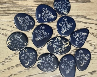 Tagua Nut Beads Laser Engraved Slices 16 Tagua Chips Slices Dark Blue Small Size Handmade Ethical Eco Sustainable Jewelry Making Seed Beads