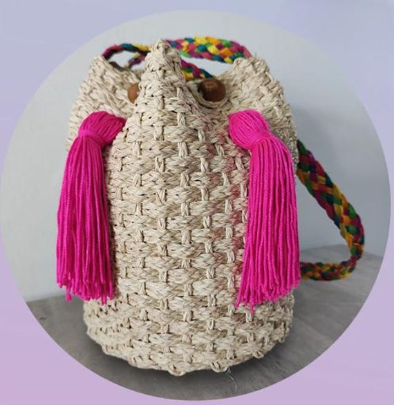 Easy Woven Iraca Backpack with Tassel Tie Closure Jalieza Drawstring Woven Backpack | Lolo Modern Mexican Mercado main image 2