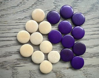 Tagua Nut Seed Beads 20 Round Coin Beige & Purple 2cm. approx.  Side Drilled  Handmade in Colombia Jewelry Making Sustainable Eco Natural.