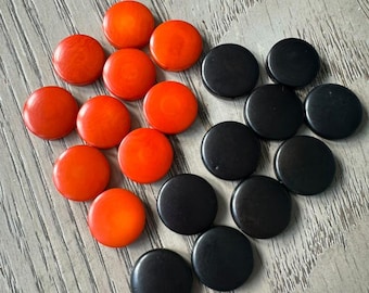 Tagua Nut Seed Beads 20 Round Coin Black and Orange 2cm. approx.  Side Drilled  Handmade in Colombia Jewelry Making Sustainable Eco Natural