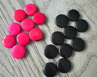 Tagua Nut Seed Beads 20 Round Coin Black and Pink 2cm. approx.  Side Drilled  Handmade in Colombia Jewelry Making Sustainable Eco Natural
