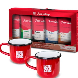 Coffee Lover Gift Box from Juan Valdez. Coffee 5 Sachets + 2 mugs of peltre