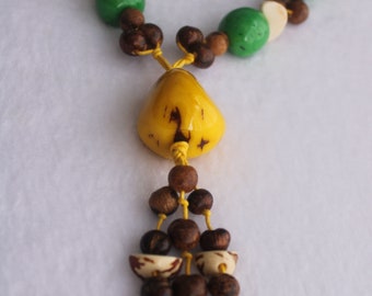 Set Necklace & Earrings - Wholesale Tagua Jewelry  Green Orange And Gold Scarf And Brown Tagua Earrings And Necklace Accessory Set display picture 1
