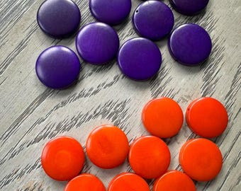 Tagua Nut Seed Beads 20 Round Coin Orange and Purple 2cm. approx.  Side Drilled  Handmade in Colombia Jewelry Making Sustainable Eco Natural