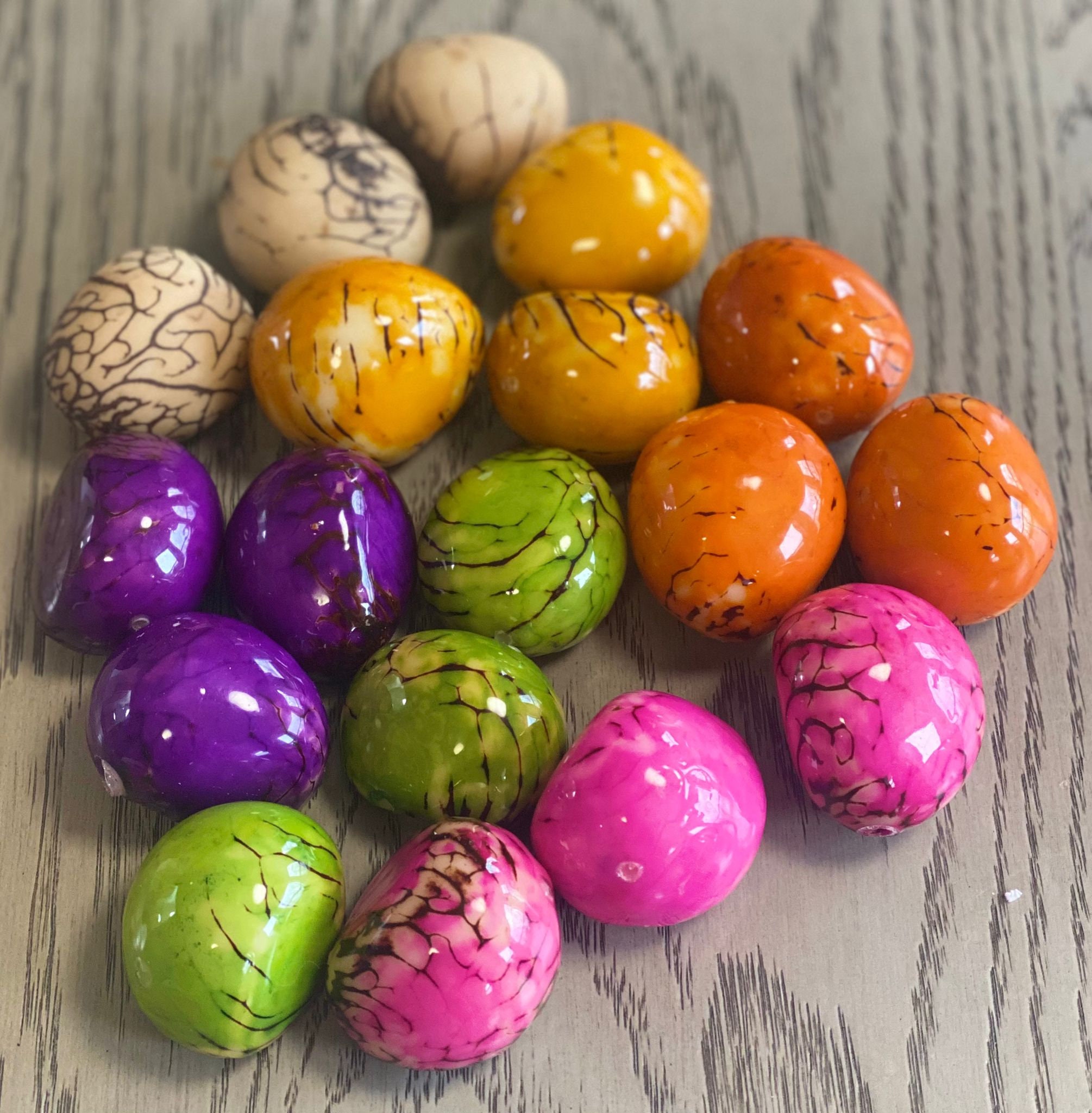 Tagua Nut 18 Tagua Beads in 6 Colors Vertical Top Drilled  2x1.5 Inches. approx. Sustainable Eco Jewelry Making Carving Woodwork Seed Beads