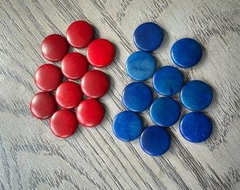 Tagua Nut Seed Beads 20 Round Coin Red and Blue 2cm. approx.  Side Drilled  Handmade in Colombia Jewelry Making Sustainable Eco Natural