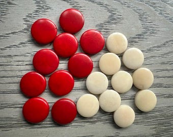 Tagua Nut Seed Beads 20 Round Coin Beige and Red 2cm. approx.  Side Drilled  Handmade in Colombia Jewelry Making Sustainable Eco Natural