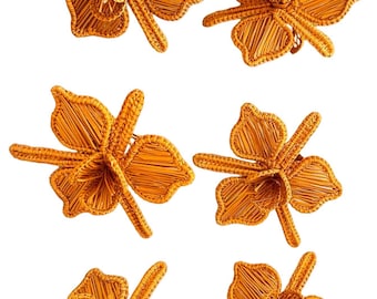 Rattan Iraca Palm Napkin Holders in Mustard Color Rustic Set of 4, 6, 8, 10 or 12 Napkin Rings Handmade in Colombia