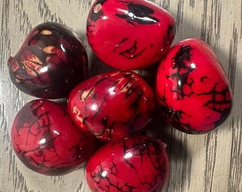 Seed Beads Whole Tagua Nut from Colombia in Red. 6 nuts | 4x4 cm. approx. Undrilled Woodwork Carving Eco Ethical Sustainable Jewerly Making