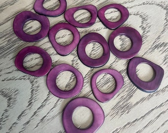 Purple Tagua Hoop - Donut - Rings 20 Pieces of Tagua from Colombian Rainforest. Size: 4 - 4.5 x 3 - 3.5 cm. Undrilled