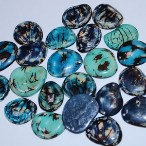Mix blue Tagua Oval Beads. Natural Seed from Colombia Rainforest 22 Beads 4 x 3cm. Approx Top and bottom perforated. Natural Jewelry Making.