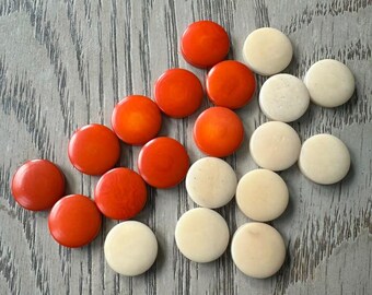 Tagua Nut Seed Beads 20 Round Coin Beige & Orange 2cm. approx.  Side Drilled  Handmade in Colombia Jewelry Making Sustainable Eco Natural.