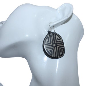 Tagua Earrings Black and White Pattern.