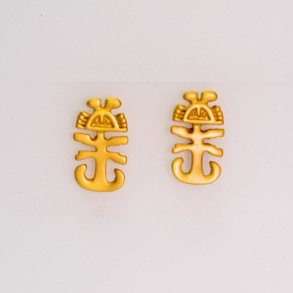 Pre-Columbian Muisca Jaguar Man Earrings. Colombia- 24K Gold Plated, Pre Columbian Jewelry, Handcrafted Jewelry from Colombia