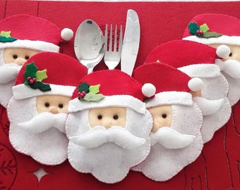 Santa Christmas Cutlery Holder, Silverware Pouch, Utensil Holders, Tableware Holders, Christmas Dining, Table Decor. Free Shipping