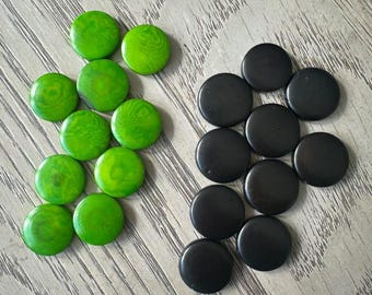 Tagua Nut Seed Beads 20 Round Coin Black and Green 2cm. approx.  Side Drilled  Handmade in Colombia Jewelry Making Sustainable Eco Natural