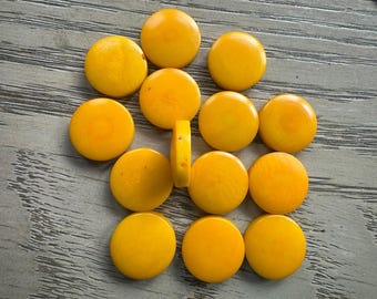 Tagua Nut Seed Beads 15 Round Coin Beads in Yellow 2cm. approx. Jewelry Making Side Drilled Sustainable Eco Natural Carving Woodwork Beading