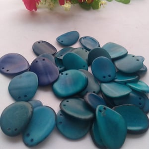Tagua Slices in a Mix of Blue Colors. Curved Shape Nail Shape Small Size. Tagua Chips, Tagua Beads. Size: 2.5  x  2 -2.5 approx.