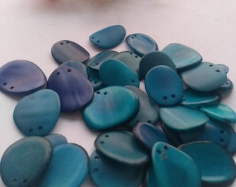 Tagua Slices in a Mix of Blue Colors. Curved Shape Nail Shape Small Size. Tagua Chips, Tagua Beads. Size: 2.5  x  2 -2.5 approx.