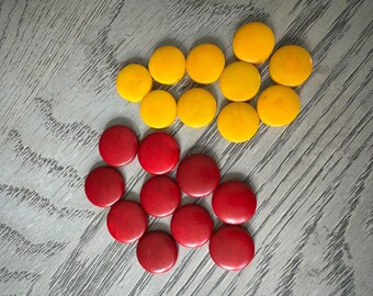 Tagua Nut Seed Beads 20 Round Coin Red and Yellow 2cm. approx.  Side Drilled  Handmade in Colombia Jewelry Making Sustainable Eco Natural