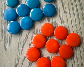 Tagua Nut Seed Beads 20 Round Coin Blue and Orange 2cm. approx.  Side Drilled  Handmade in Colombia Jewelry Making Sustainable Eco Natural