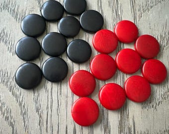 Tagua Nut Seed Beads 20 Round Coin Black and Red 2cm. approx.  Side Drilled  Handmade in Colombia Jewelry Making Sustainable Eco Natural