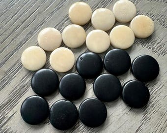 Tagua Nut Seed Beads 20 Round Coin Beige and Black 2cm. approx.  Side Drilled  Handmade in Colombia Jewelry Making Sustainable Eco Natural