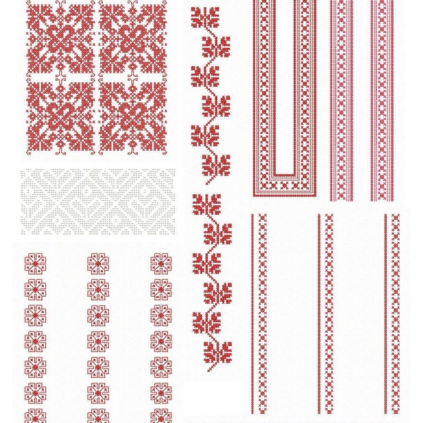 Machine Embroidery design. Romanian traditional ornament, Set of 9 ornaments for  romanian blouse or dress.