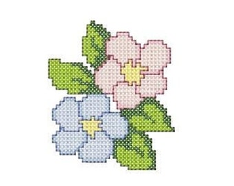 Two flowers cross stitch. Machine embroidery and PDF pattern for hand embroidery. 4x4 hoop size