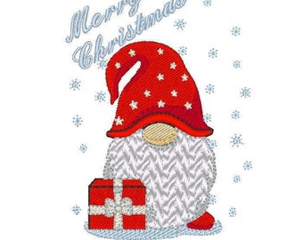 Christmas gnome machine embroidery design; 4x4; 5x7 Hoop size