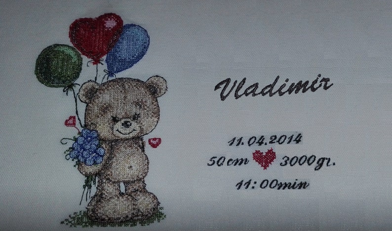 Teddy bear with balloons Machine Embroidery design and PDF pattern for hand-made embroidery